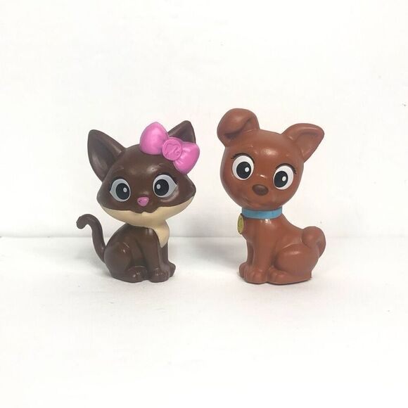 barbie pets brown puppy dog and brown kitty cat pink bow blue collar 2 inch - Picture 1 of 5